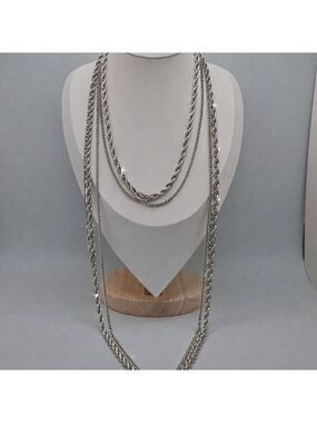 Monet Long Necklace Three Strand Silver Vintage Twisted Rope Cuban 55''